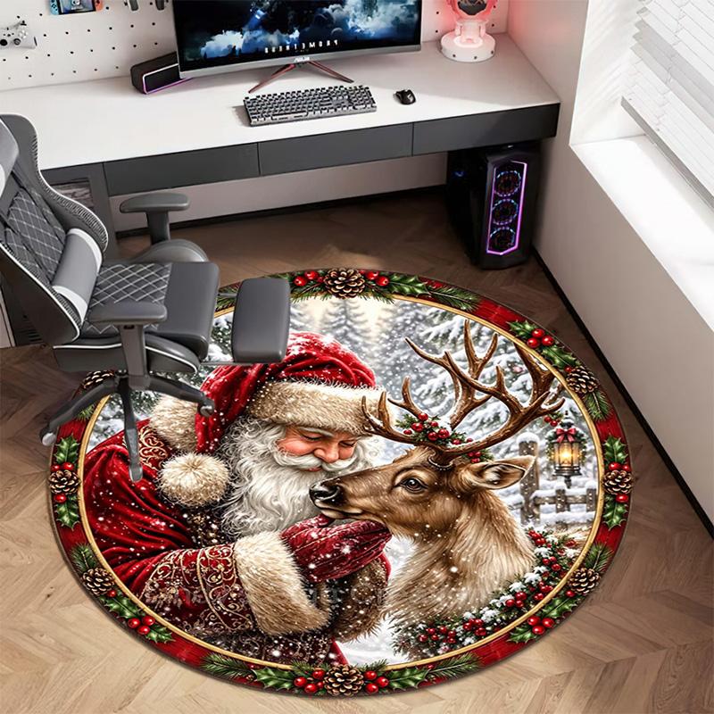 Cute Christmas Day Gift Bell Santa Claus Snowman Christmas Tree round rug Home Soft Decorative Anti slip Chair Mat Carpet Outdoor Floor Mat Carpet 16