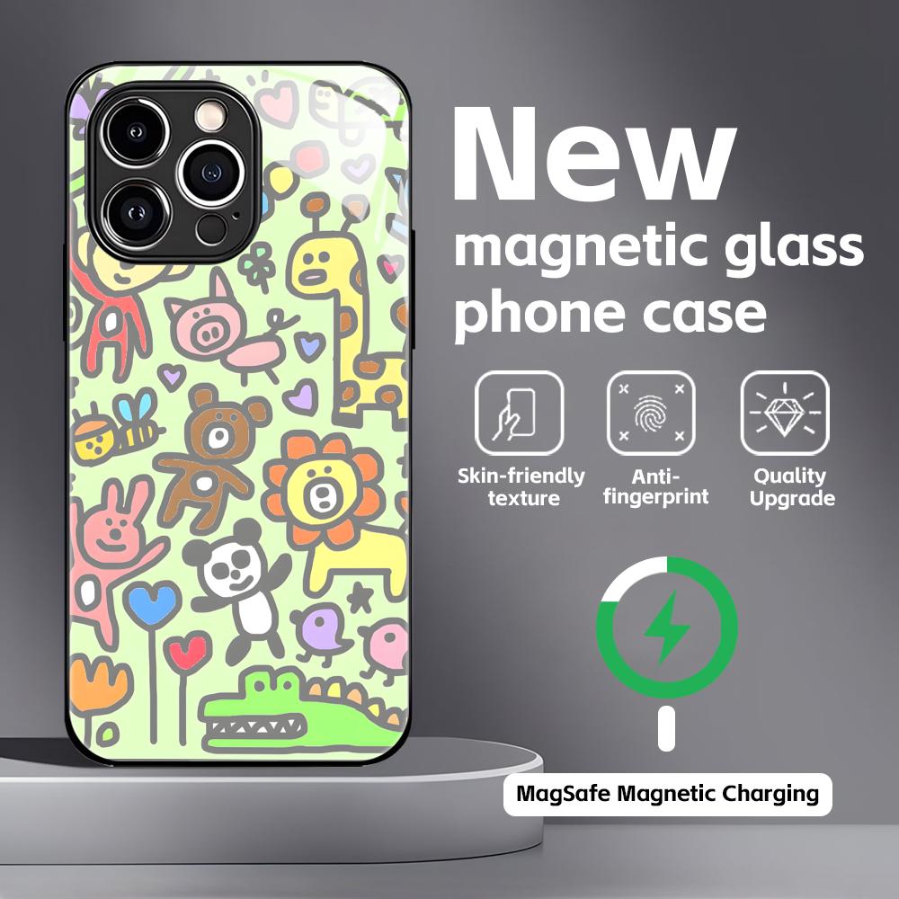 Cute Giraffe Phone Case For iPhone17 16 15 14 13 12 11 X XR XS 8 Plus Mini Pro Max Glass Magnetic Case