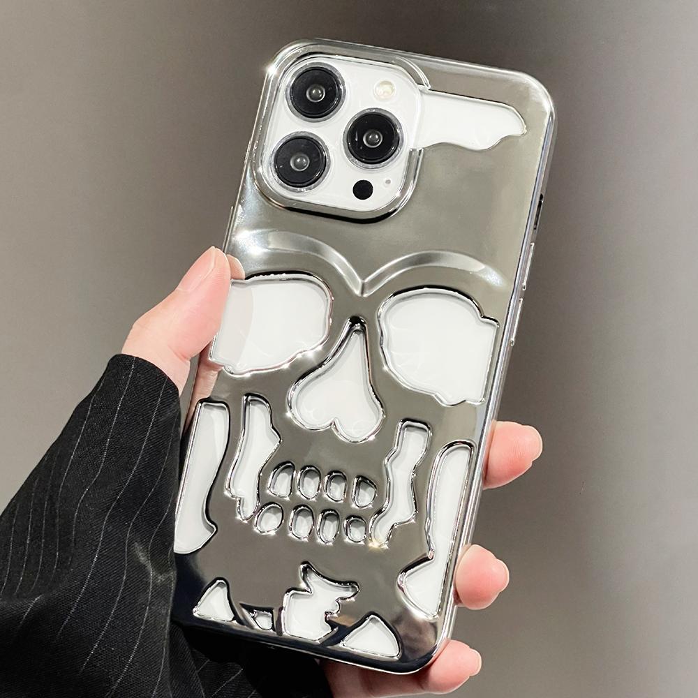 

Plating Skeleton Skull Callous Case For iPhone 15 Pro Max 14 13 12 11 Hollow Heat Dissipation Ghostface Shockproof Cover For iPhone 12 Pro
