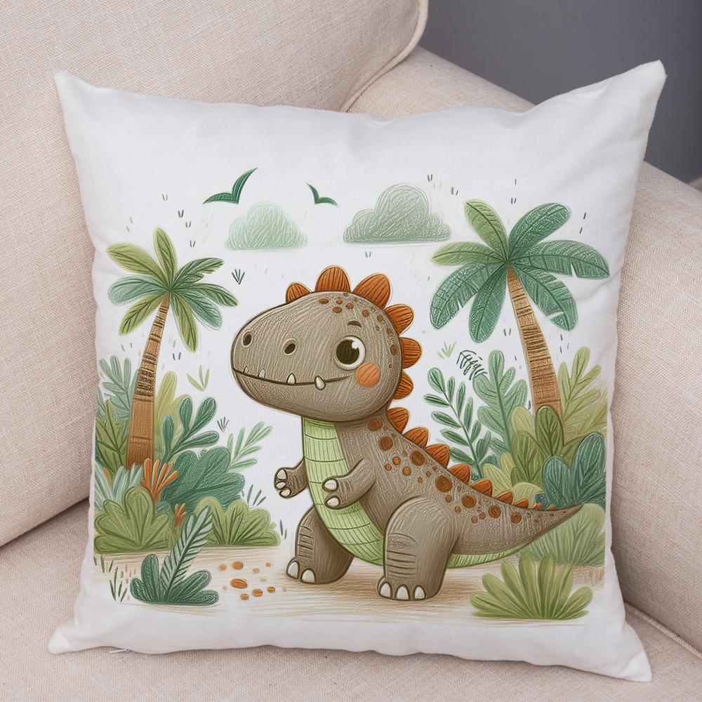 Cute Jurassic Dinosaur Child Cushion Cover Decor Cartoon Animal Print Pillow Case Soft Plush Throw Pillowcase for Sofa Home Car