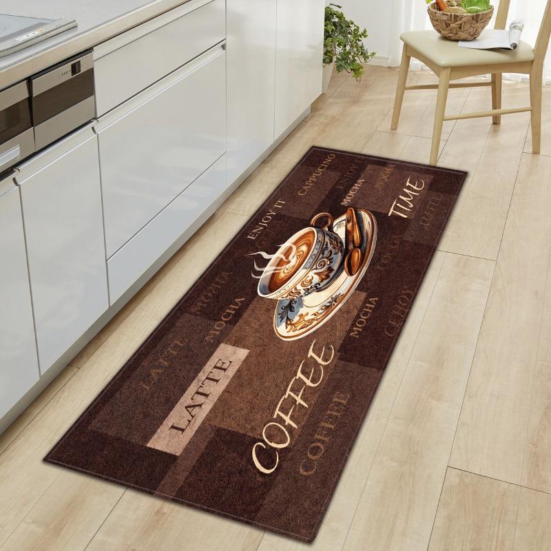 Long Kitchen Mat Vintage Coffee Theme Pattern Anti Slip Floor Mat Soft Wear Resistant Suitable for Kitchen Decor