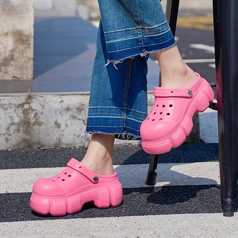 Damen Sommer Clogs Outdoor Wasserdicht Plateau Sandalen Strandschuhe Frauen 7cm Hohe Ferse Hausschuhe