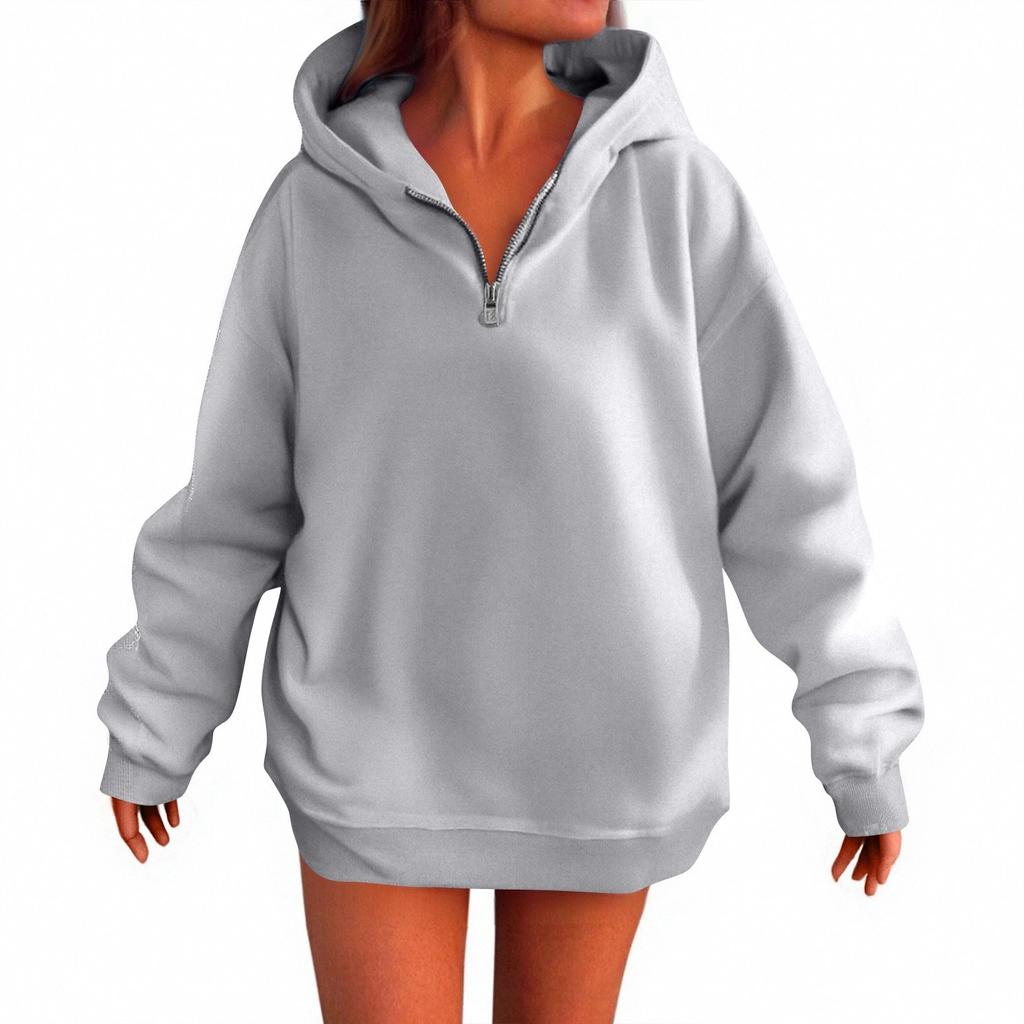 Women's Fashion Casual Long Sleeve Solid Color Hooded Sweatshirt Tops