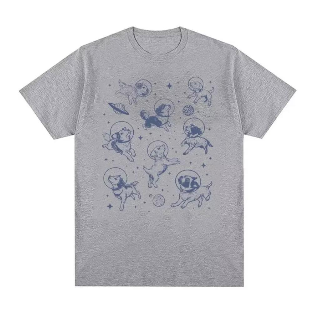 Dogs In Space Funny Meme T Shirt Men's Vintage O-Neck High Quality Fashion T-shirts Unisex Casual Oversized T-Shirt