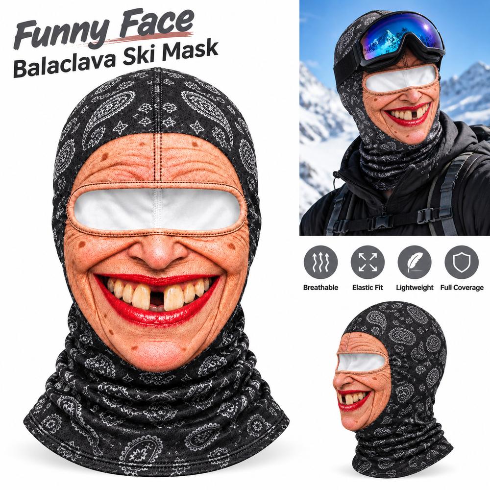 Missing Teeth Pattern Old Man Balaclava Face Mask 3D Face Printed Ski Mask Hood For Men Woman