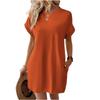 Women's Spring and Summer New Solid Color Round Neck Casual Breathable Loose Short Sleeve Pocket Dress