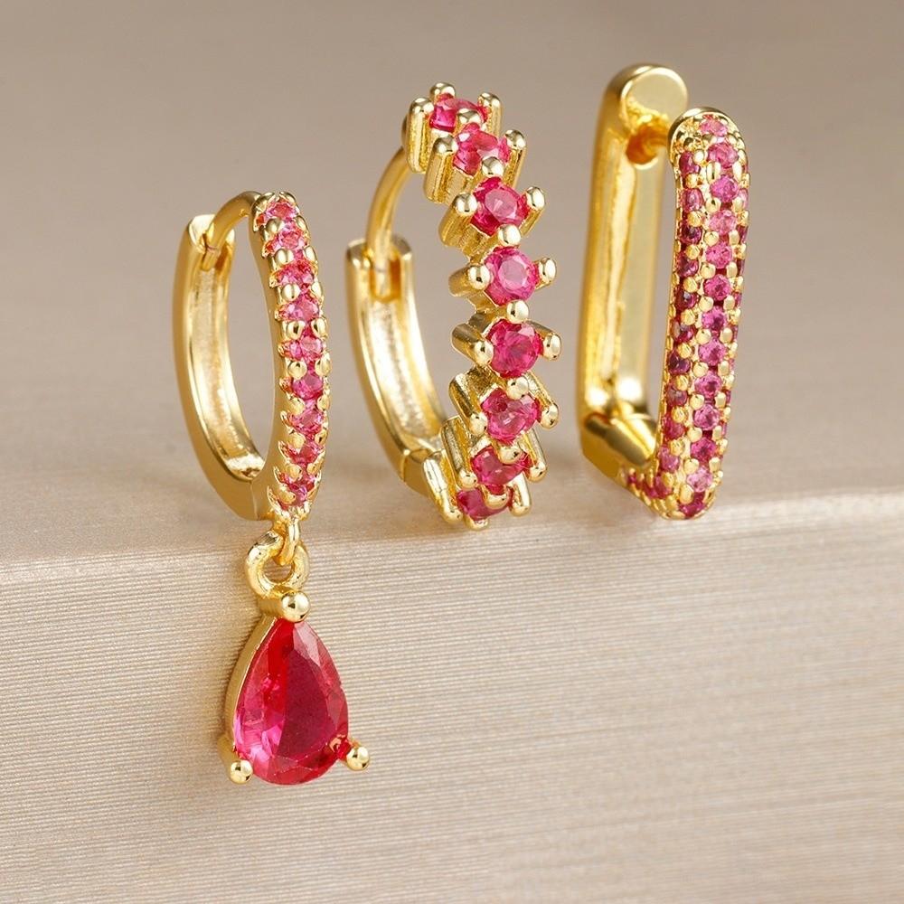 3PCS/Set Minimalist Hoop Earrings Round Shape Dainty Zircon Earrings Trendy Huggie Earrings  Wedding