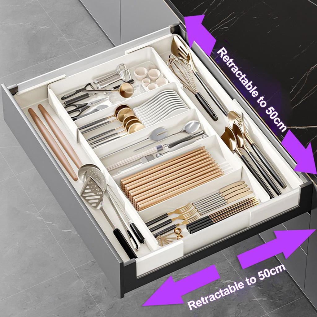 Expandable Drawer Organizers for Kitchen Utensils Adjustable Tray with Multiple Compartments for Spoons Forks and Knives