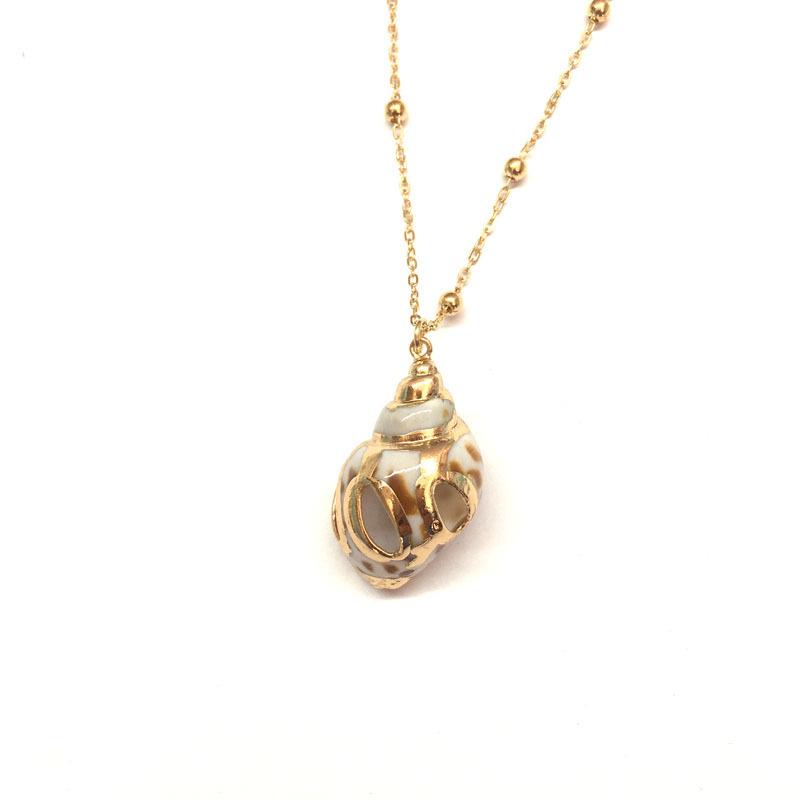 Natural Gold-Plated Conch Pendant Necklace - Colorful Shell & Clavicle Design