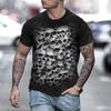 Trendy Men 3D Gothic Skull T-shirt Black Round Neck Short Sleeve Street Style Halloween Eye Catching Fashion Casual Top