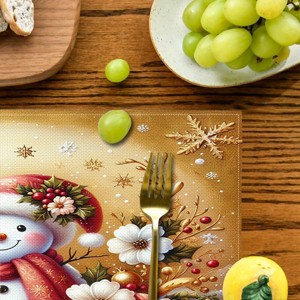 Christmas Snowman Floral Heat Resistant Washable Table Placemats Holiday Tableware Dining Kitchen Decor 4 Piece Set