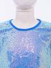 Girls Shiny Sequins Round Neck Short Sleeve T Shirt Cheerleading Dance Performance Stage Party Top