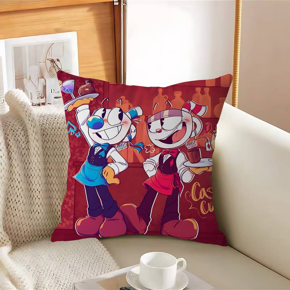 SÖT Tecknad C-CupheadS Kuddfodral Avtagbart Tvättbart Kuddfodral – Mjukt Linne för Alla Årstider