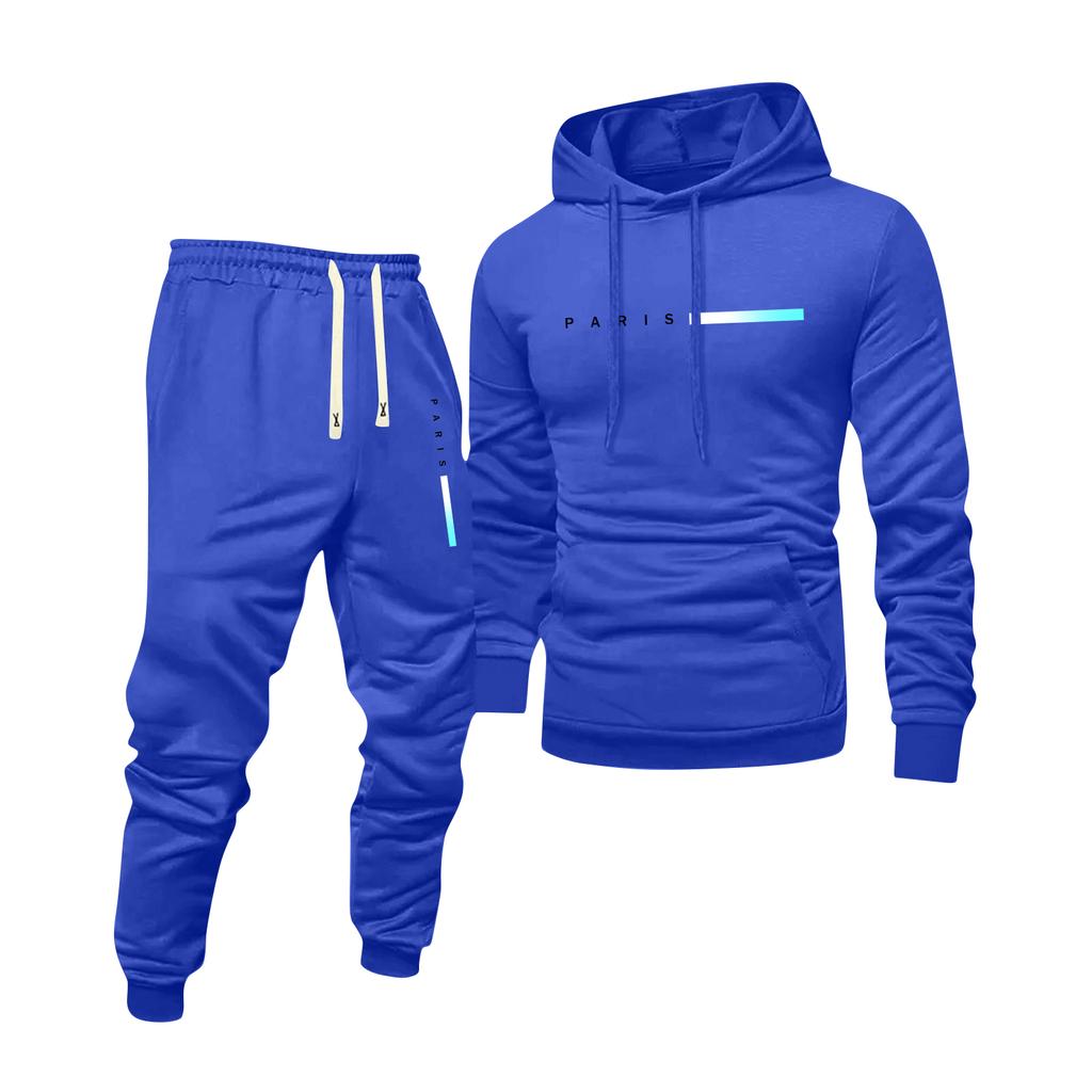Men's Printed Hooded Sweatshirt And Sweatpants Casual Sports Suit