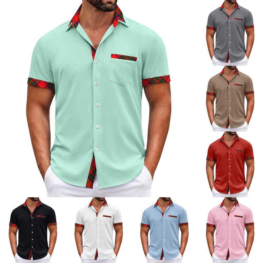Men's Plaid Printed Button Short Sleeve Shirts Men's Casual Fashion Short Sleeve Shirts