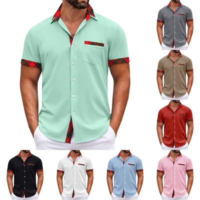 Erkek Ekose Baskılı Düğmeli Kısa Kollu Gömlekler Erkek Günlük Moda Kısa Kollu Gömlekler