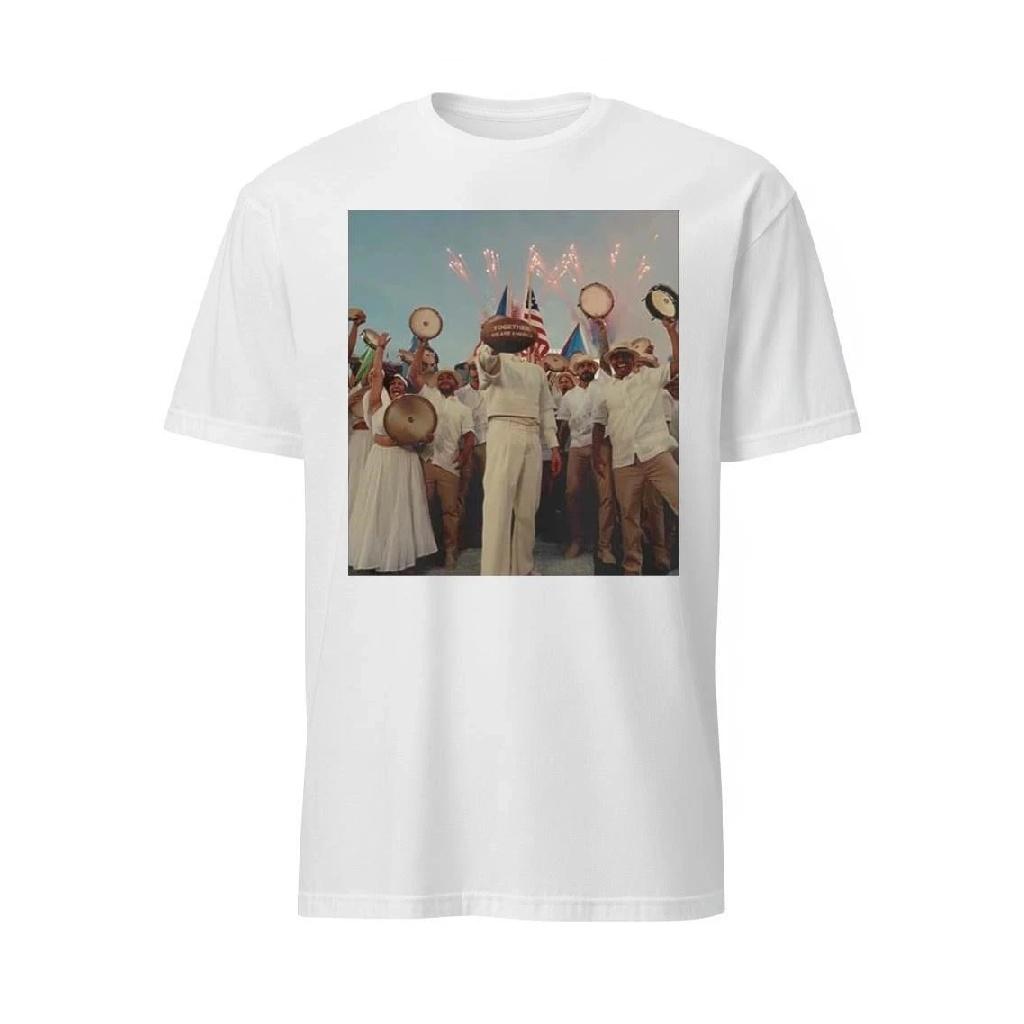 Bad Bunny Held Up A Football End of Super Bowl LX Halftime Show Together We Are America Printed Cotton T-shirt Men s Shirt S чёрный