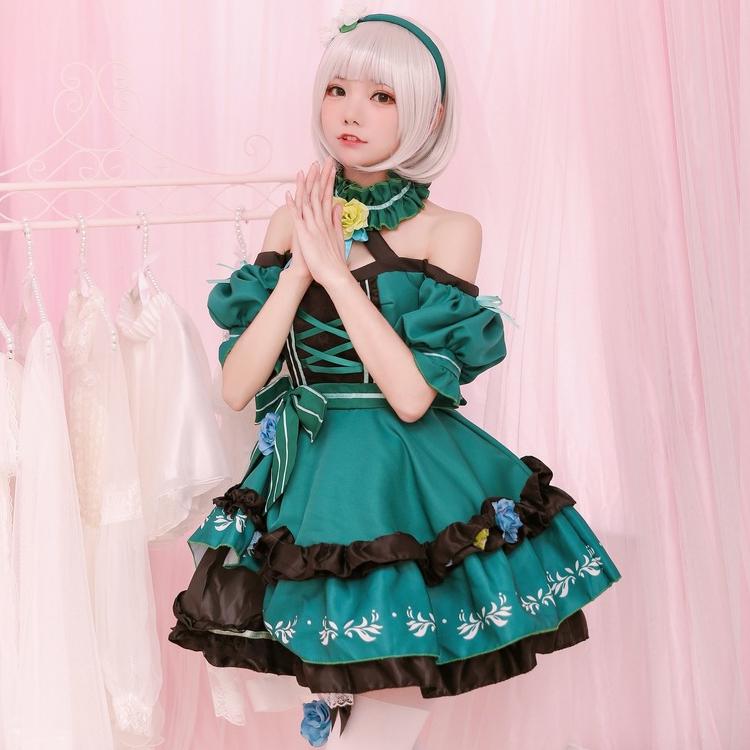 

Японское платье Лолиты с зелеными эльфами, женское готическое каваи-миди, женское винтажное милое платье на шнуровке с оборками и бантом, милое женское осеннее платье для горничной free size
