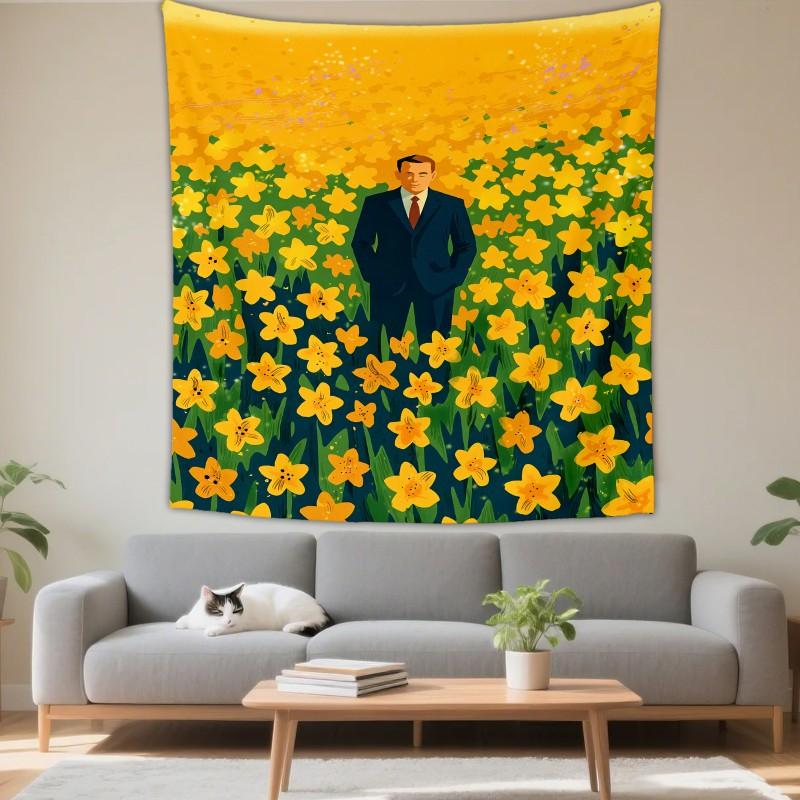 Boho Chic Wall Tapestry With Moon Phase Floral Starry Sky Design Bedroom Yoga Studio Decor
