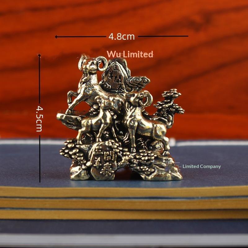 2027 Chinese Zodiac Goat Brass Figurine Polished Handmade Lucky Sheep Statue Ornament for Living Room Shelf Decor New Year Gift