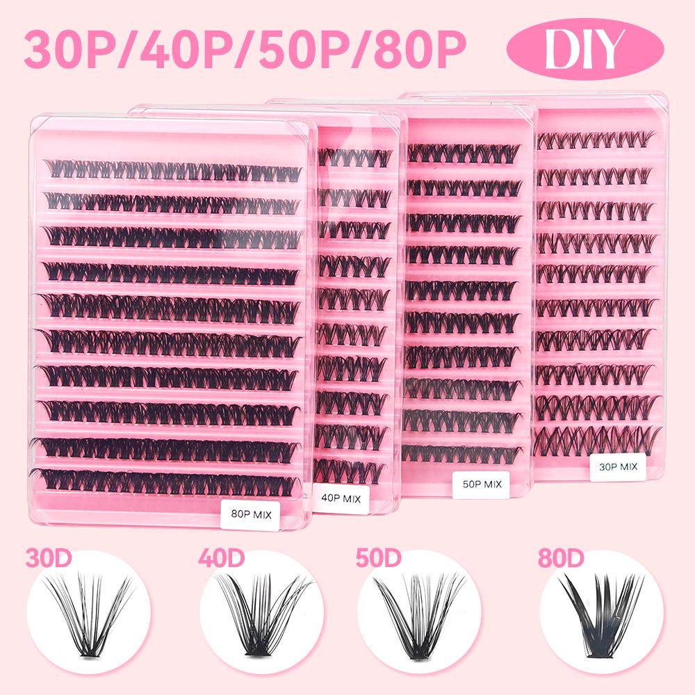 European & American Style Dense Curled Cluster Eyelashes - 30P-80P Pack