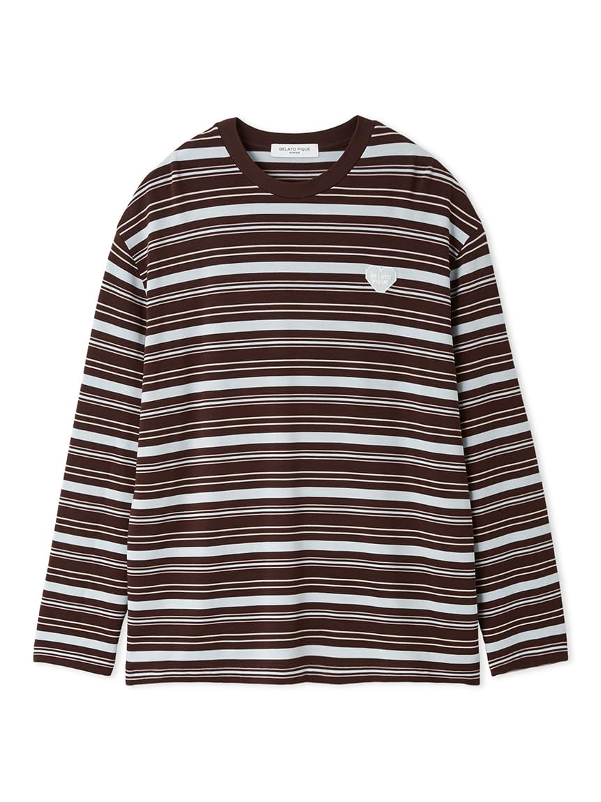 

Gelato Pique Rayon Long Brown Men s Multi-Border T-Shirt, PHCT255370,