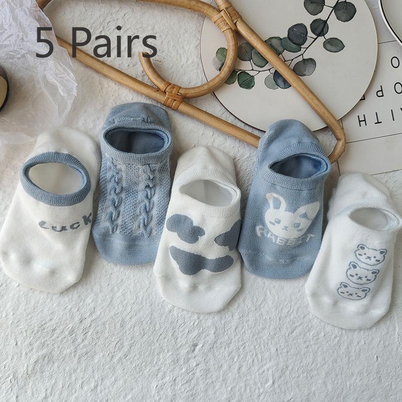 5 Pairs of Socks: Women's Spring and Summer Short Socks, Cartoon Shallow Mouth Invisible Socks, Summer Thin Breathable Women's Boat Socks