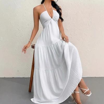 Summer New Solid Color Tube Top Sexy Halter Suspenders Seaside Vacation Casual Neck Dress