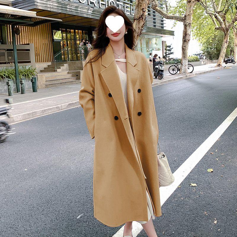 Women s Pink Woolen Over-the-Knee Coat - Korean Style Autumn/Winter 2026 Large