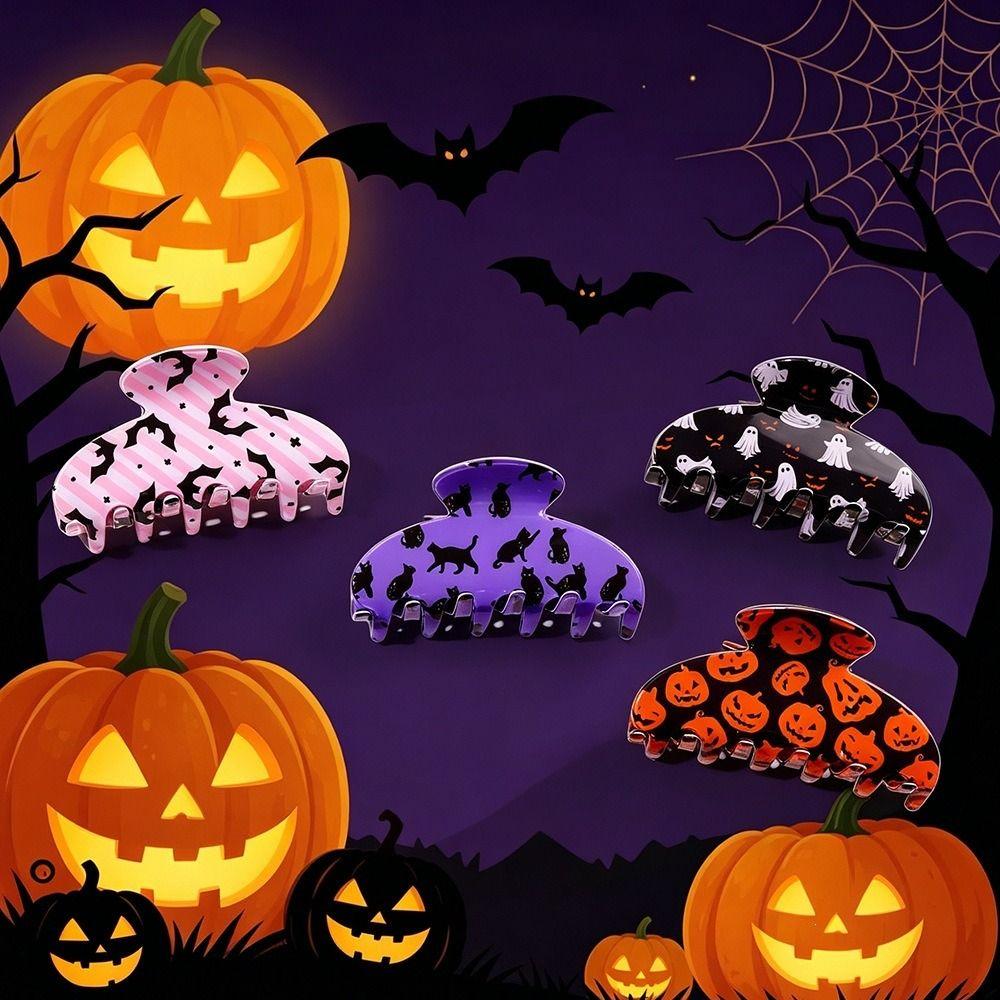 PVC Halloween Hair Claw Skeleton Large Shark Clip Halloween Themed Pumpki Hair Clip Fashion Lovers