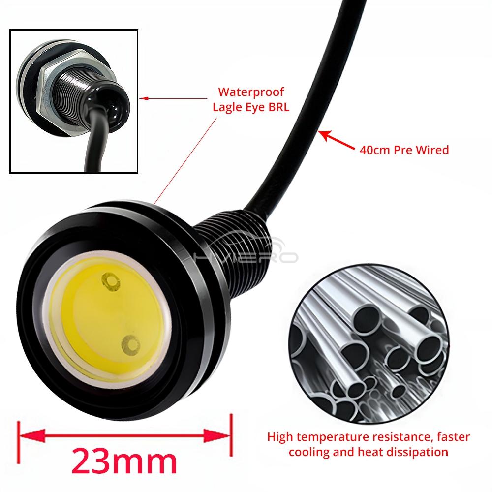 1pcs 23mm Eagle Eye Auto Daytime Running Lamp Ultra Bright Car Parking Backup Turn Signal Light Brake Trunk Fog Bulb Waterproof