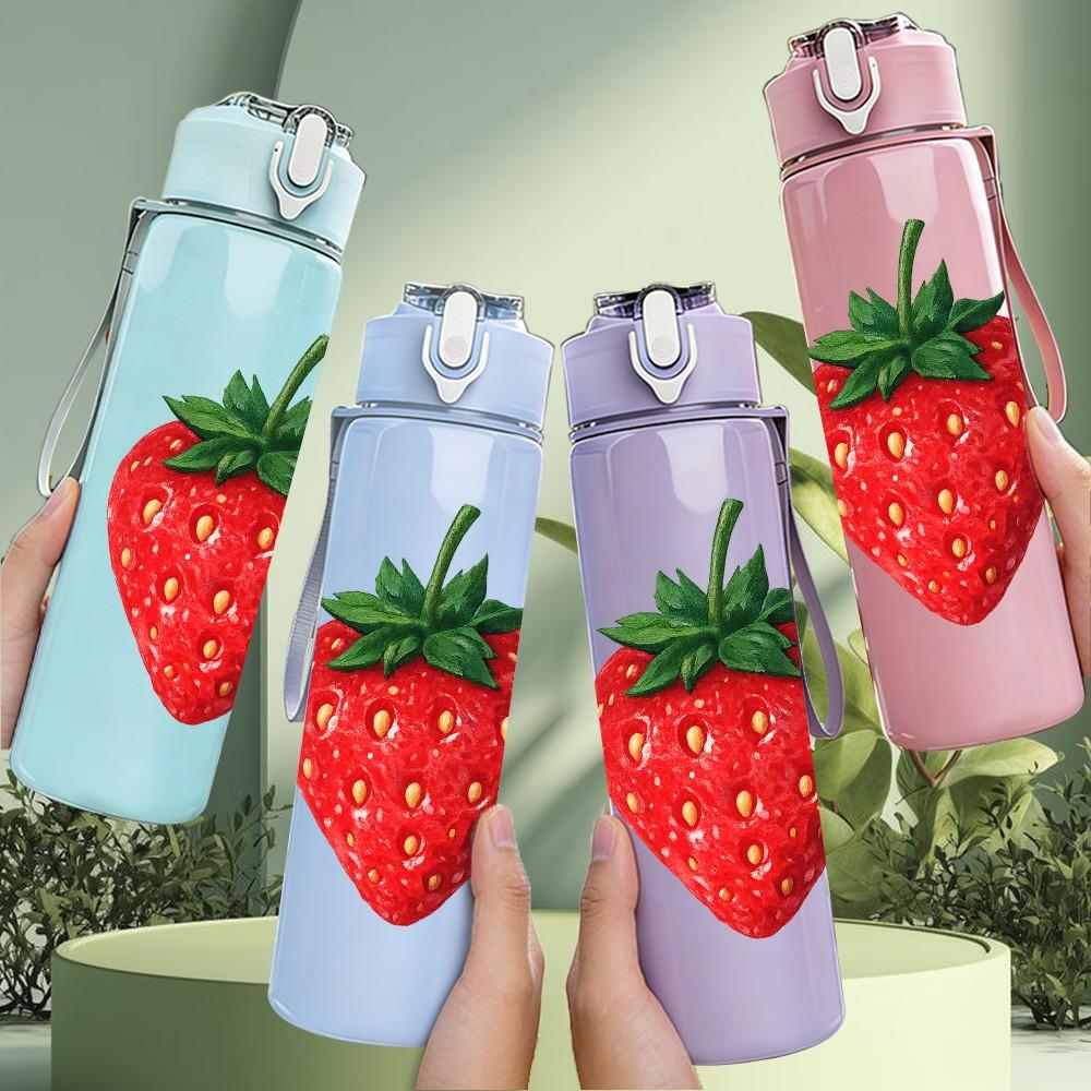 1PC Juicy Red Strawberry Fruit Print 750ml Color Plastic Sports Water Bottle Leakproof Flip Straw Lid Suitable for Sports Office Home Use
