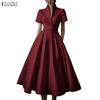 ZANZEA Abito Lungo Elegante da Donna Casual con Scollo a V a Maniche Corte e Linea ad A