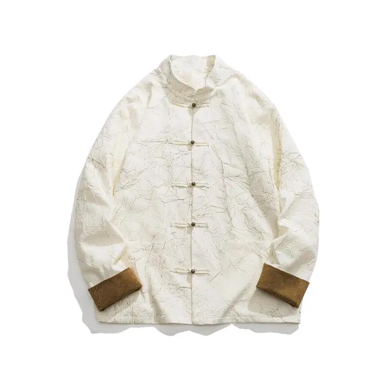 Men Retro Jacket Man Chinese Style Stand Collar Coats Male Copper Button Tang Suit Mens Youth Large Size Hanfu Vintage Outerwear