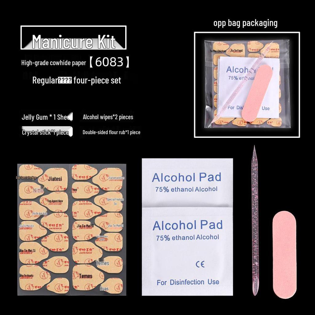 Manicure Tool Kit: Wearable Nails with Jelly Glue, Crystal Stick, Small File, and Alcohol Pads