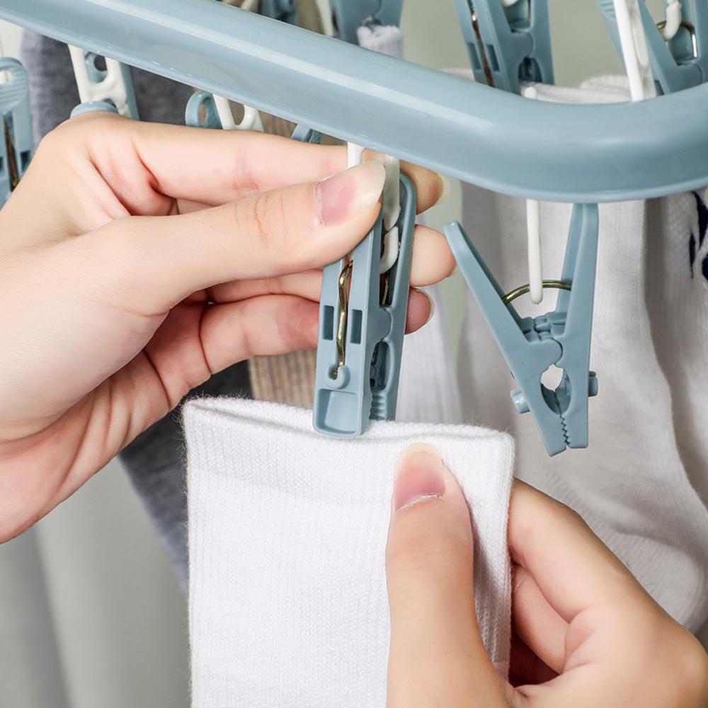 32 Clips Folding Clothes Dryer Hanger Windproof Socks Underwear Drying Rack Household Children Adults Storage Laundry Rack