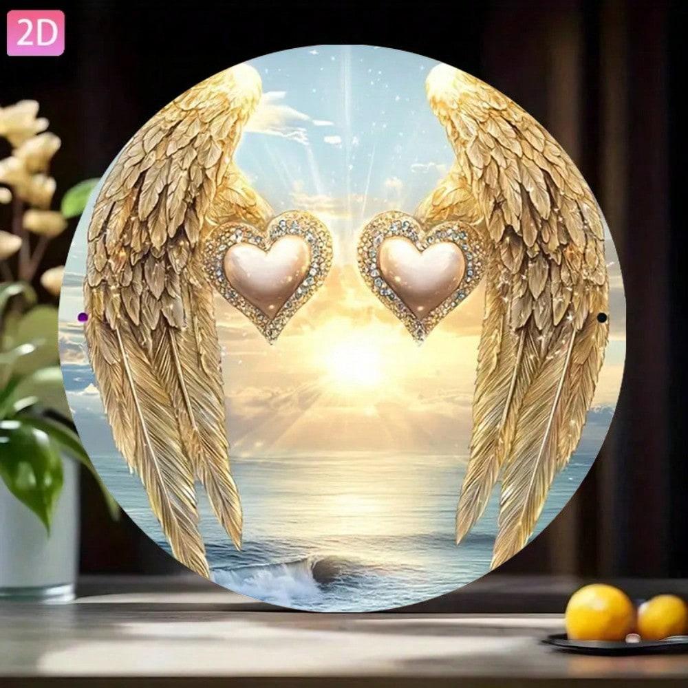 Modern 2D Angel Wings Heart Metal Wall Art - Vintage Aluminum Sign for Garden, Bar, Cafe, Garage, Bedroom Decor