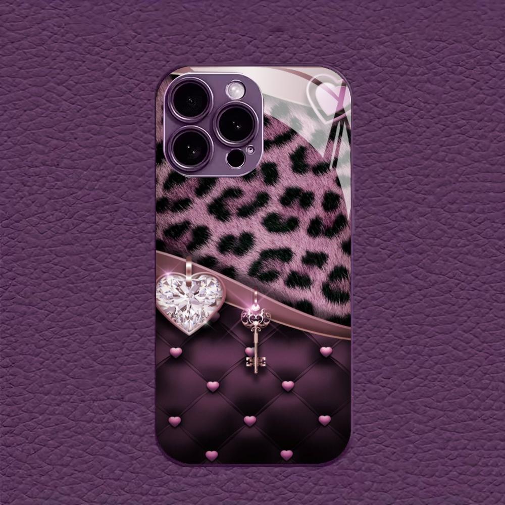 Leopard & Diamond Heart Phone Case for Iphone 17 Case for Iphone 17 Pro Max Cover Glass for iPhone 17 16 15 14 13 12pm Pro P