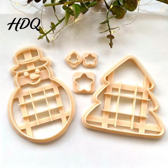 Holiday Cookie Molds Christmas TicTacToe Cutter Snowman Tree Shaped Mold for Cutters Baking DIY Biscuit Stamp Party