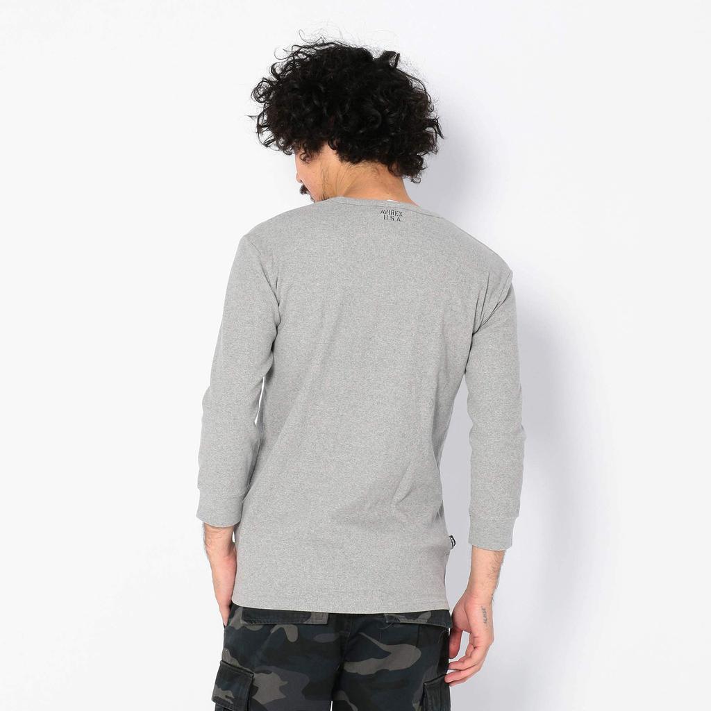 AVIREX Daily Rib Quarter Sleeve Sleeve Size 019 Charcoal T-Shirt, 3/4 (Antibacterial, Anti-odor), Men's Medium, 6143509,