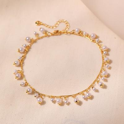 Women 18k Gold Plated Abs Pearl Pendant Exotic Anklet Jewelry