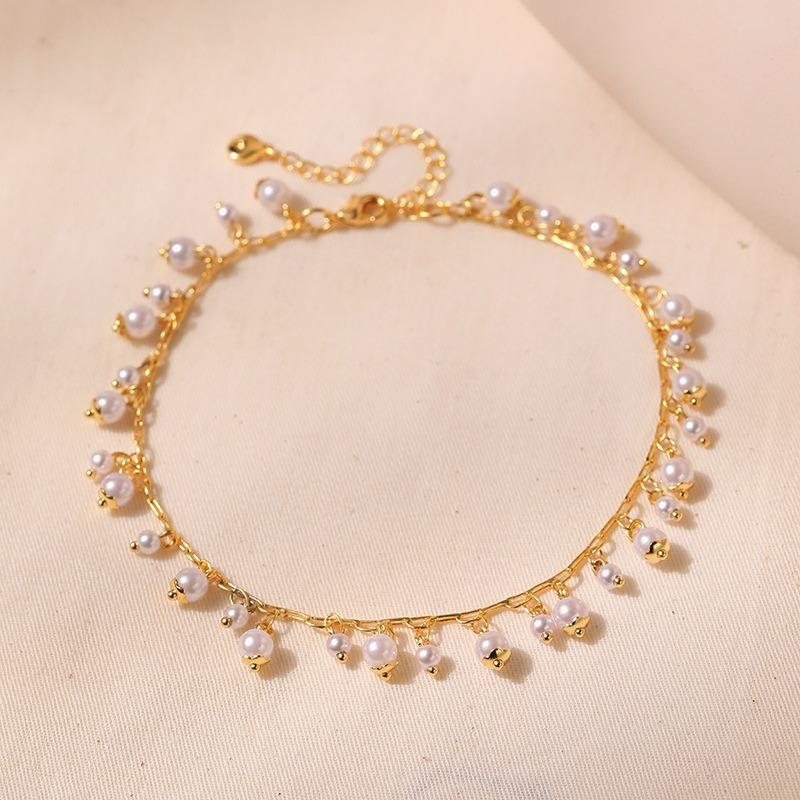 Women 18k Gold Plated Abs Pearl Pendant Exotic Anklet Jewelry