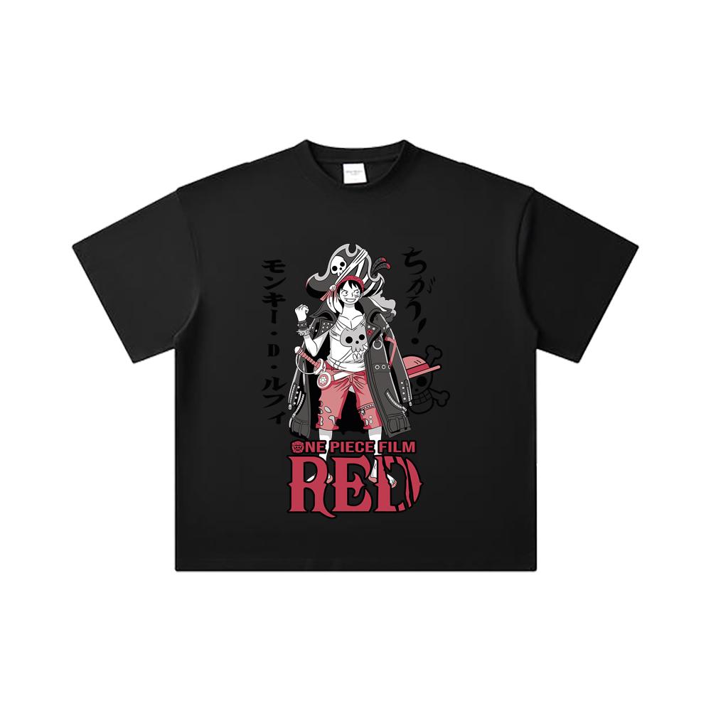 260 GSM Double Yarn 32 Count 100% Cotton One Piece V79 Luffy Film Red Print Unisex Heavy Cotton T Shirt