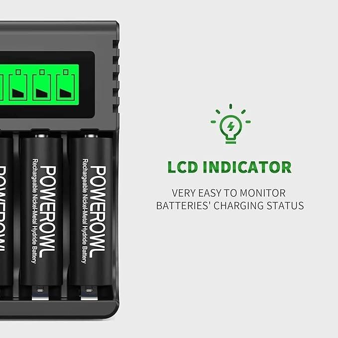 Powerowl Pro Aa Aaa Battery Charger, Hd Lcd Display
