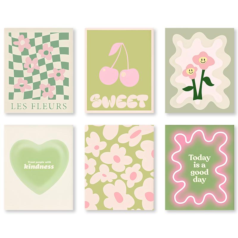 

Абстрактные зеленые цветочные сердечные вишневые постеры датская пастельная картина на холсте для гостиной настенное искусство нарисованная картина для домашнего декора 21x30cm No Framed