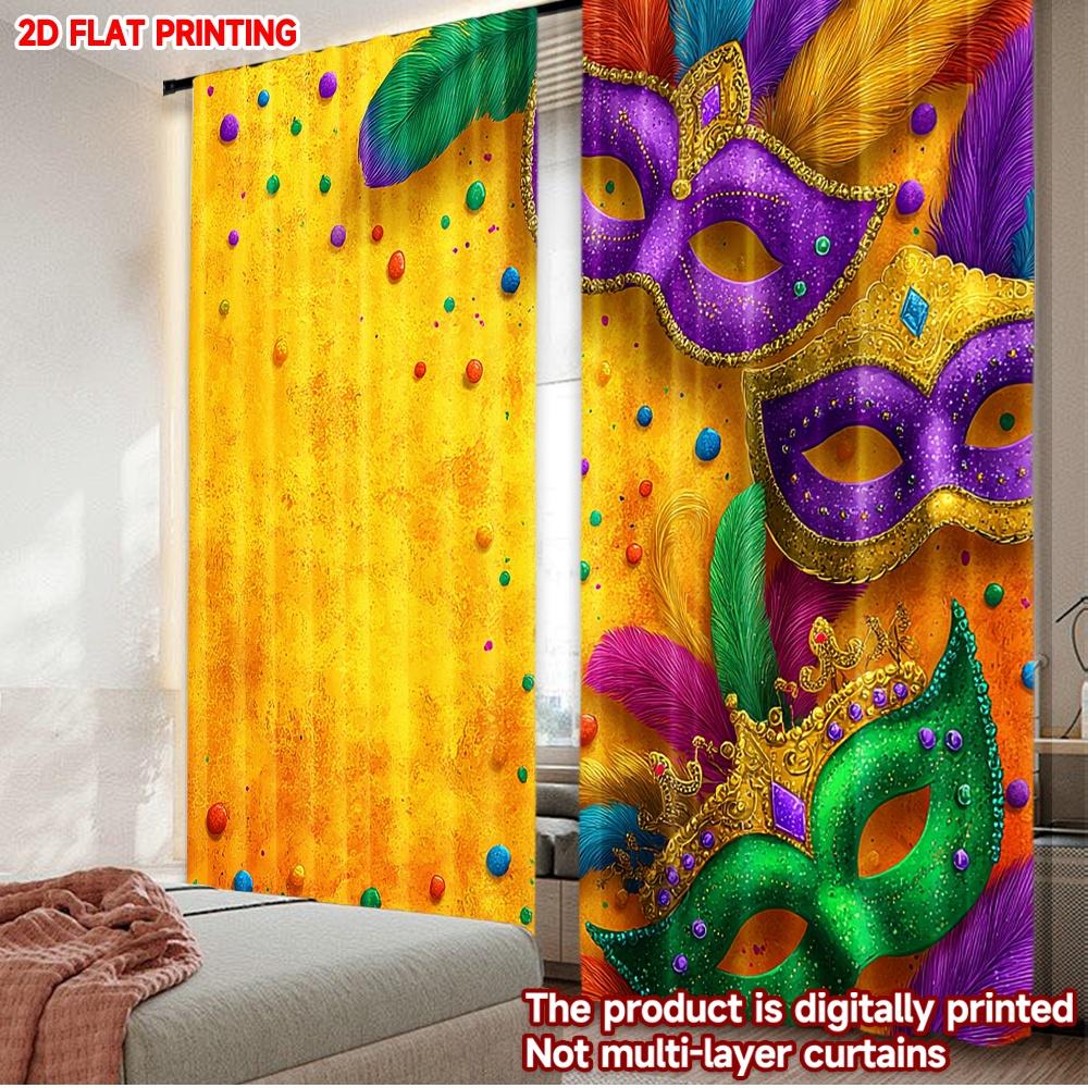 2D Flat Printing 2pcs Curtain Party Curtain Mardi Gras Colorful Masks(1) Digital Printed Polyester Drapes All Season Party &