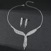 Temperament Luxury Shiny Rhinestone Necklace Earrings Two-piece Set Luxury Tassel Necklace Ear Jewelry