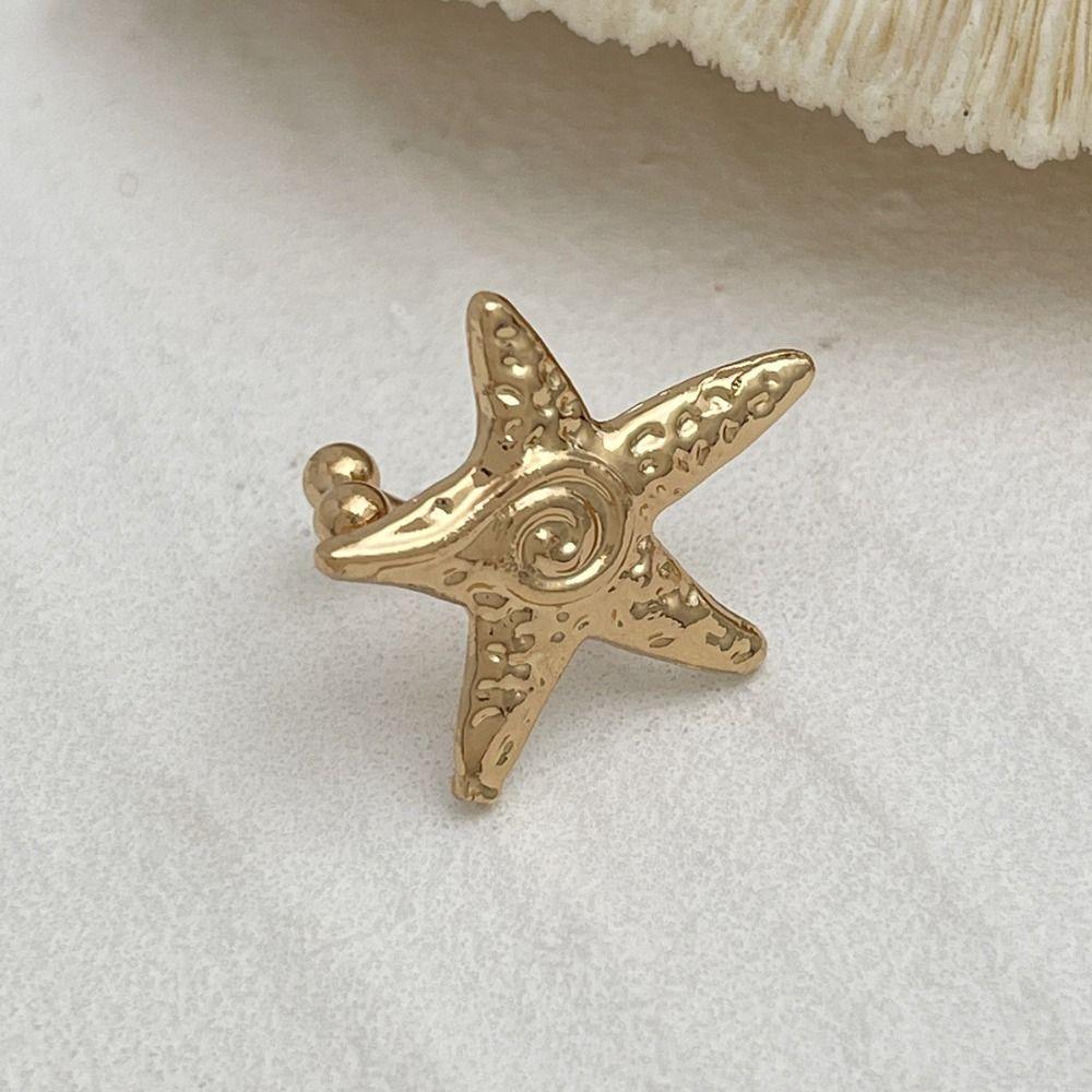 Silver C-shaped Ear Clip Golded Starfish Shell Ring Clip Simple No Piercing Earrings Women