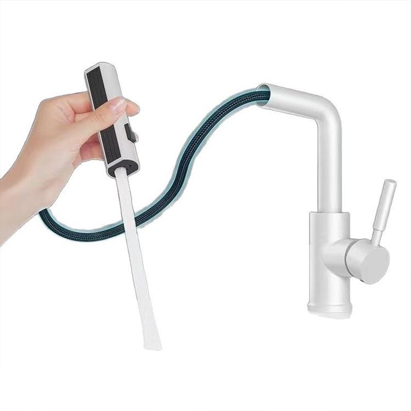 White Bathroom Sink Faucet Washbasin Faucet Pull Out Waterfall Stream 3 Way Sprayer Hot Cold Water Sink Mixer Wash Tap