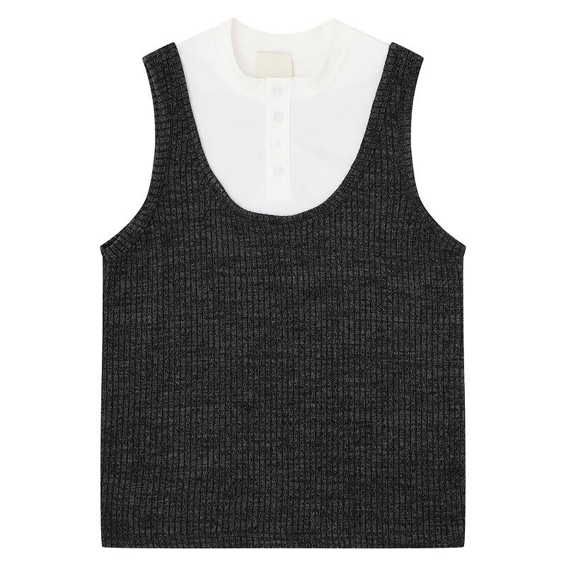 American Texture Vest Sports Fake Two-piece Vest Men's Summer Teen Loose Casual Simple Sleeveless T-shirt